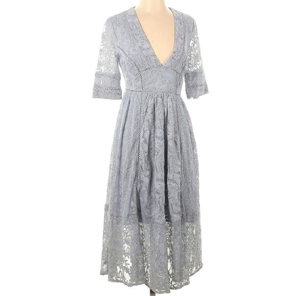 Free People Mountain Laurel Morning Mist Light Blue Intricate Lace Midi Dress - Picture 2 of 6